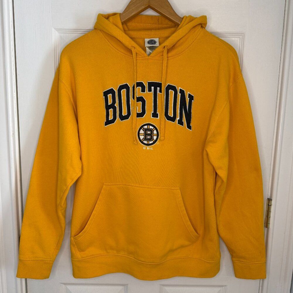 Boston Bruins Old School Gold NHL Hoodie Hockey Sweatshirt Size Large